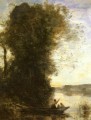 Le Batelier Quittant La Rive Avec Une Femme Et Une Femme plein air Romanticismo Jean Baptiste Camille Corot